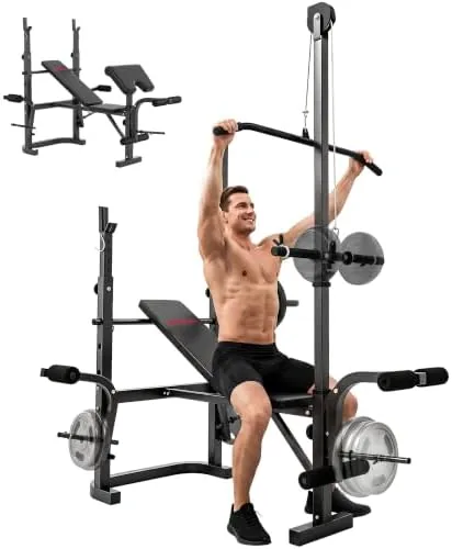 SPORTNOW — Banco de musculación multifuncional con soporte de barra y polea